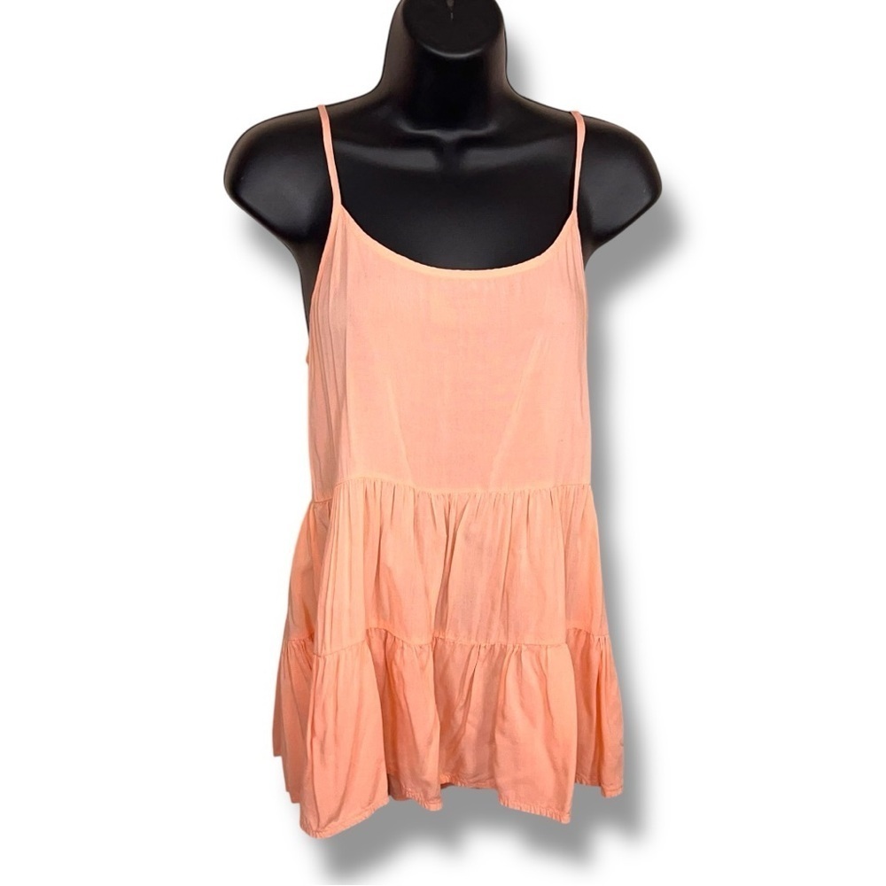 XS BKERed Peach Orange Ruffle Style Tank Flowy Sleeveless Top Scoop Neckline